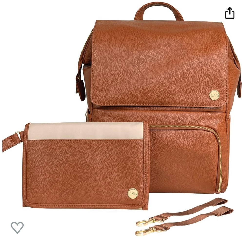 CleverMade Insulated Baby Diaper Bag Backpack - Brown and Gold